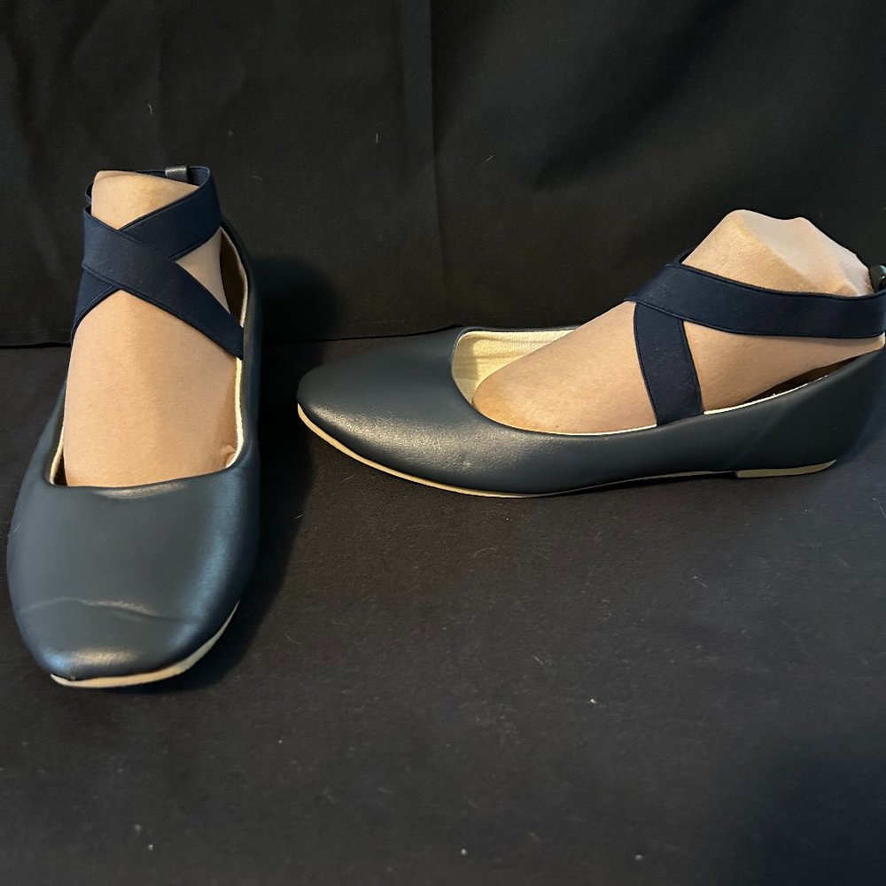 Cinak Navy Blue Criss Cross Elastic Strap Ballet Flats